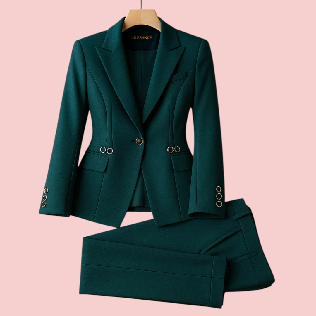 Dames Blazer Set – Getailleerd Blazerjack & Stretch Broek voor Zakelijke Looks