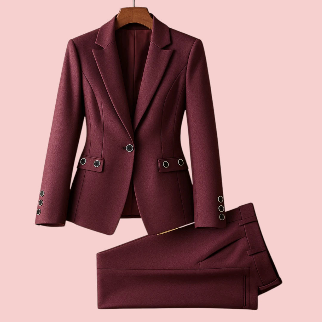 Dames Blazer Set – Getailleerd Blazerjack & Stretch Broek voor Zakelijke Looks