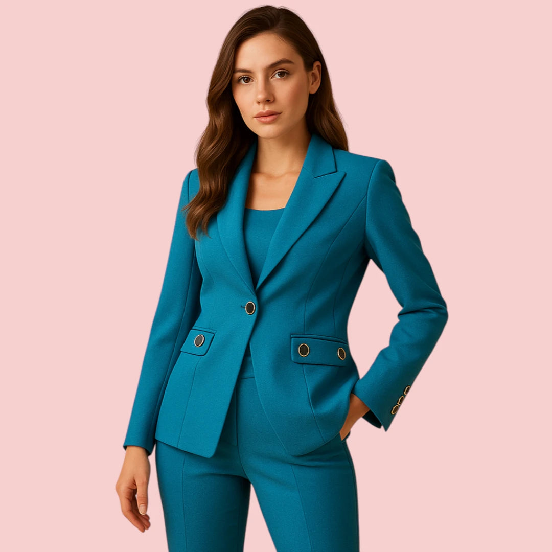 Dames Blazer Set – Getailleerd Blazerjack & Stretch Broek voor Zakelijke Looks