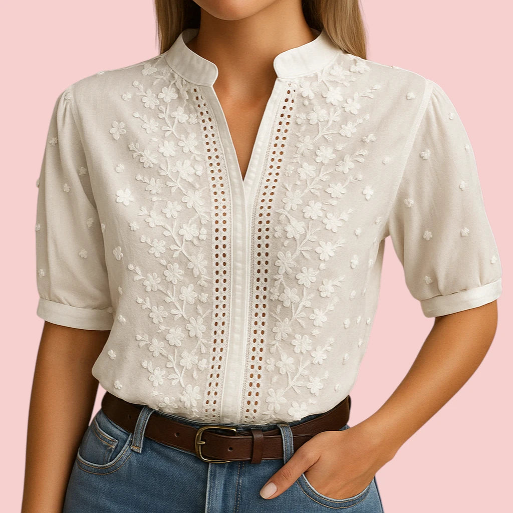 Dames Blouse – Lichtgewicht Katoen & Borduursel voor Elegante Looks