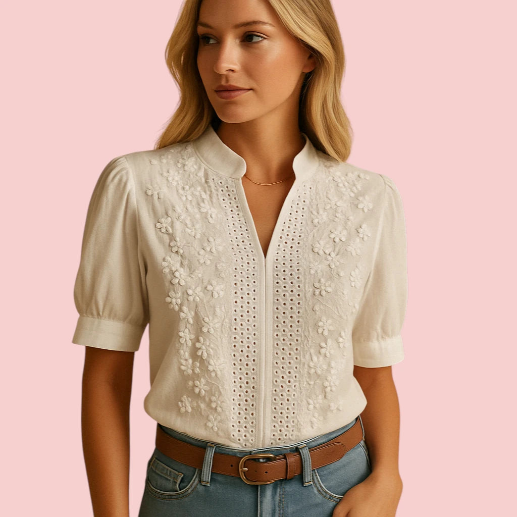 Dames Blouse – Lichtgewicht Katoen & Borduursel voor Elegante Looks