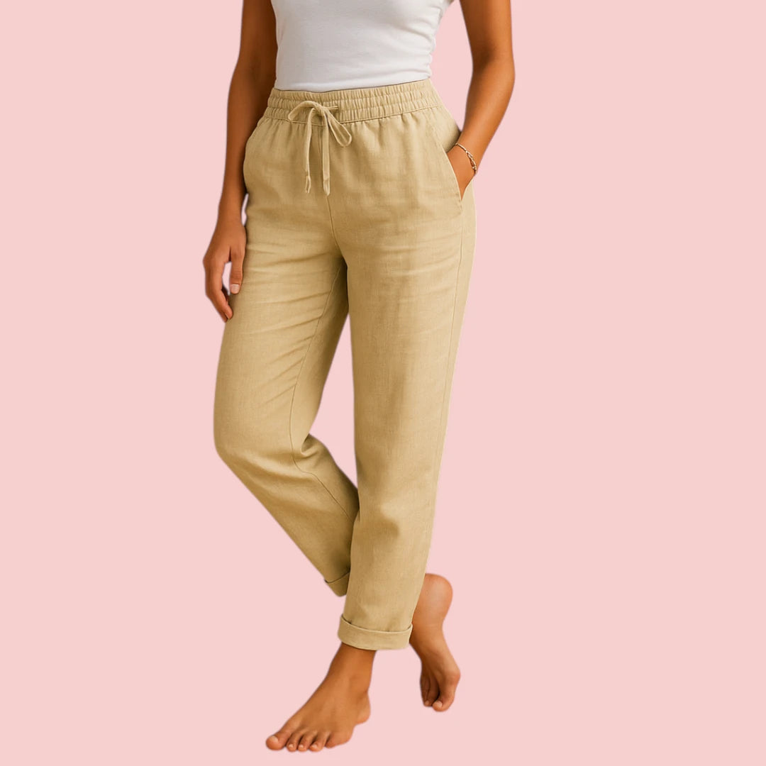 Dames Broek – Van Linnen met Elastische Taille