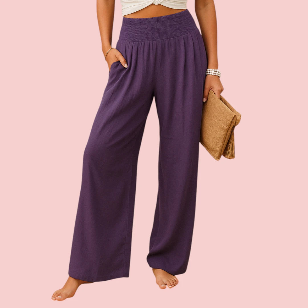 Dames Broek – Wijde Pijpen en Elastische Taille voor Comfort