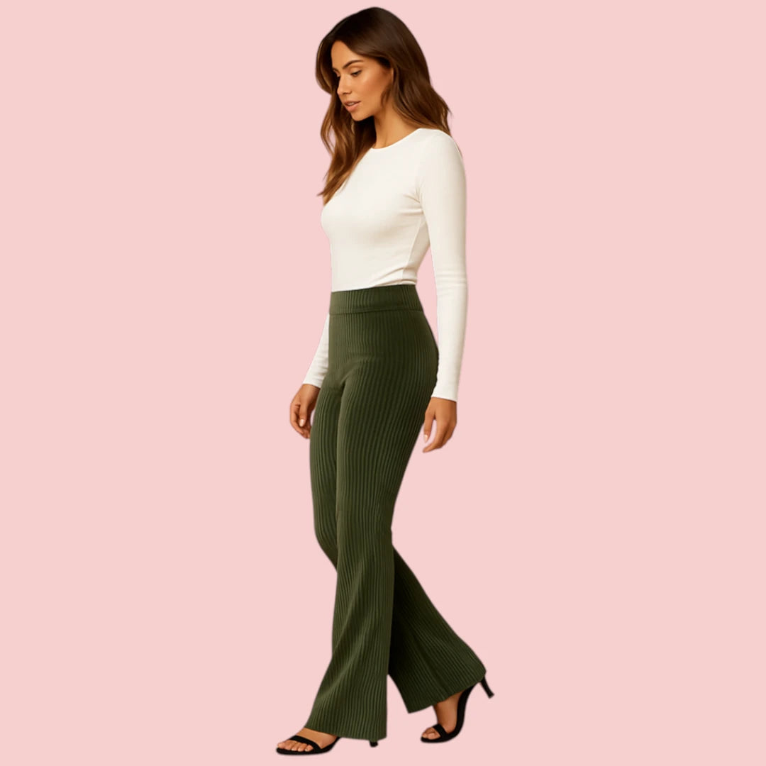 Dames Corduroy Broek – Flared Model met Hoge Taille