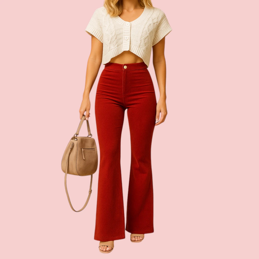 Dames Flared Broek – Slim-Fit Corduroy & Hoge Taille