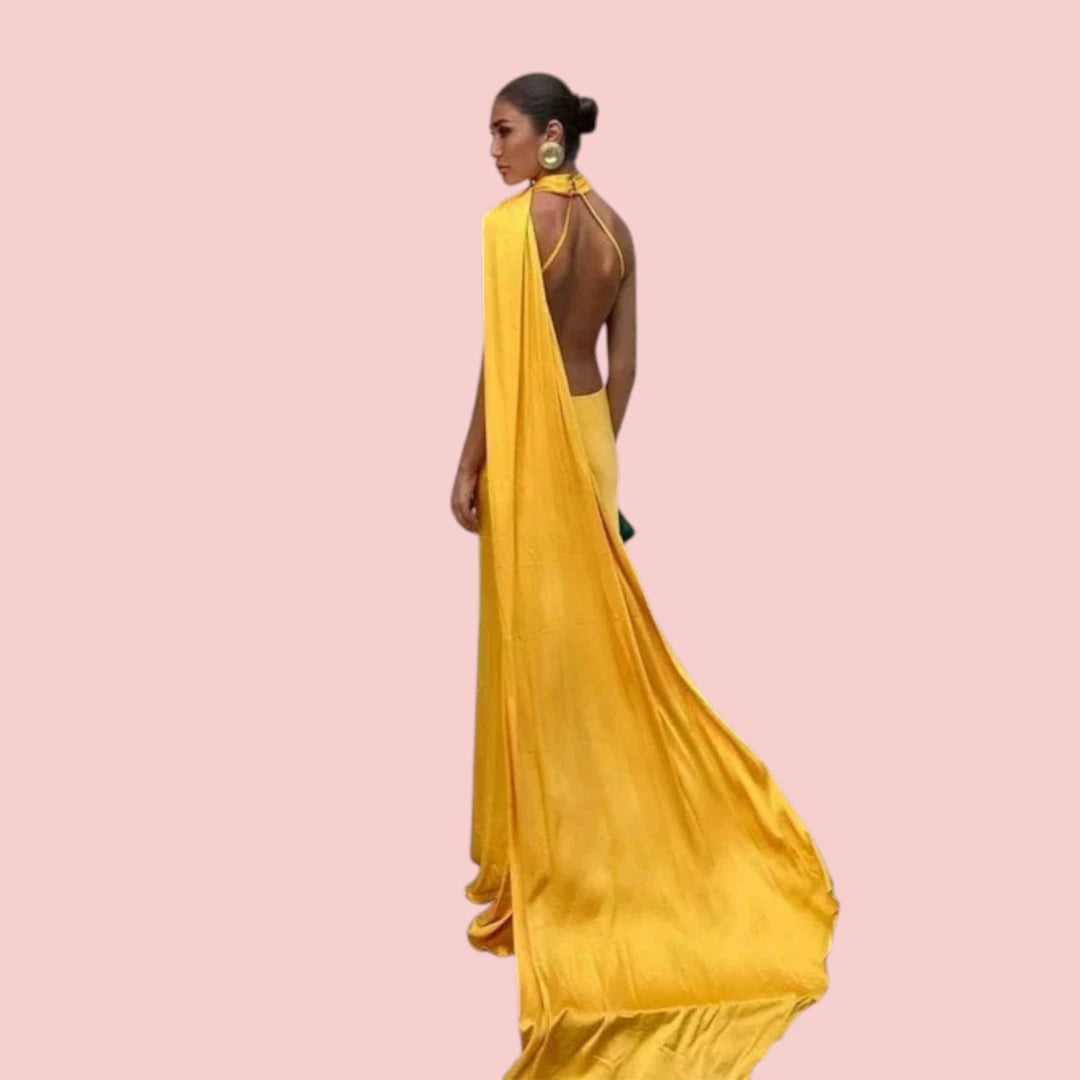 Dames Galajurk – Satijnen Lange Jurk met Open Rug