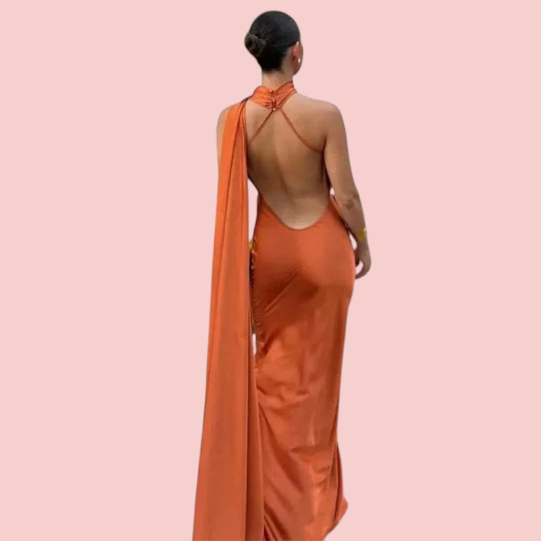 Dames Galajurk – Satijnen Lange Jurk met Open Rug