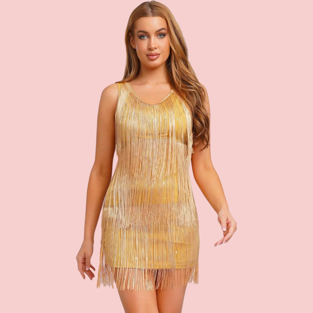 Dames Glitterjurk – V-Hals & Mouwloos