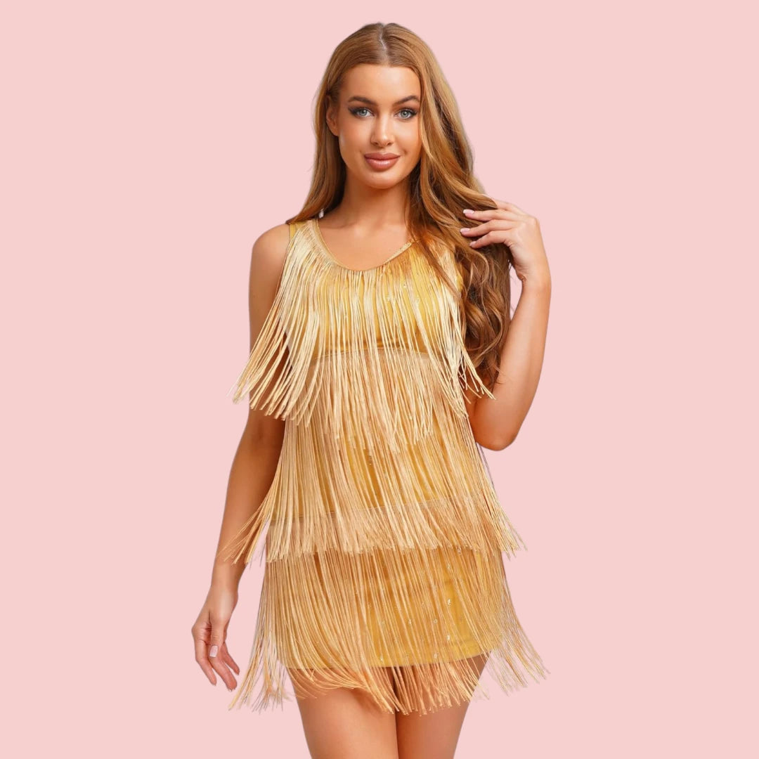 Dames Glitterjurk – V-Hals & Mouwloos