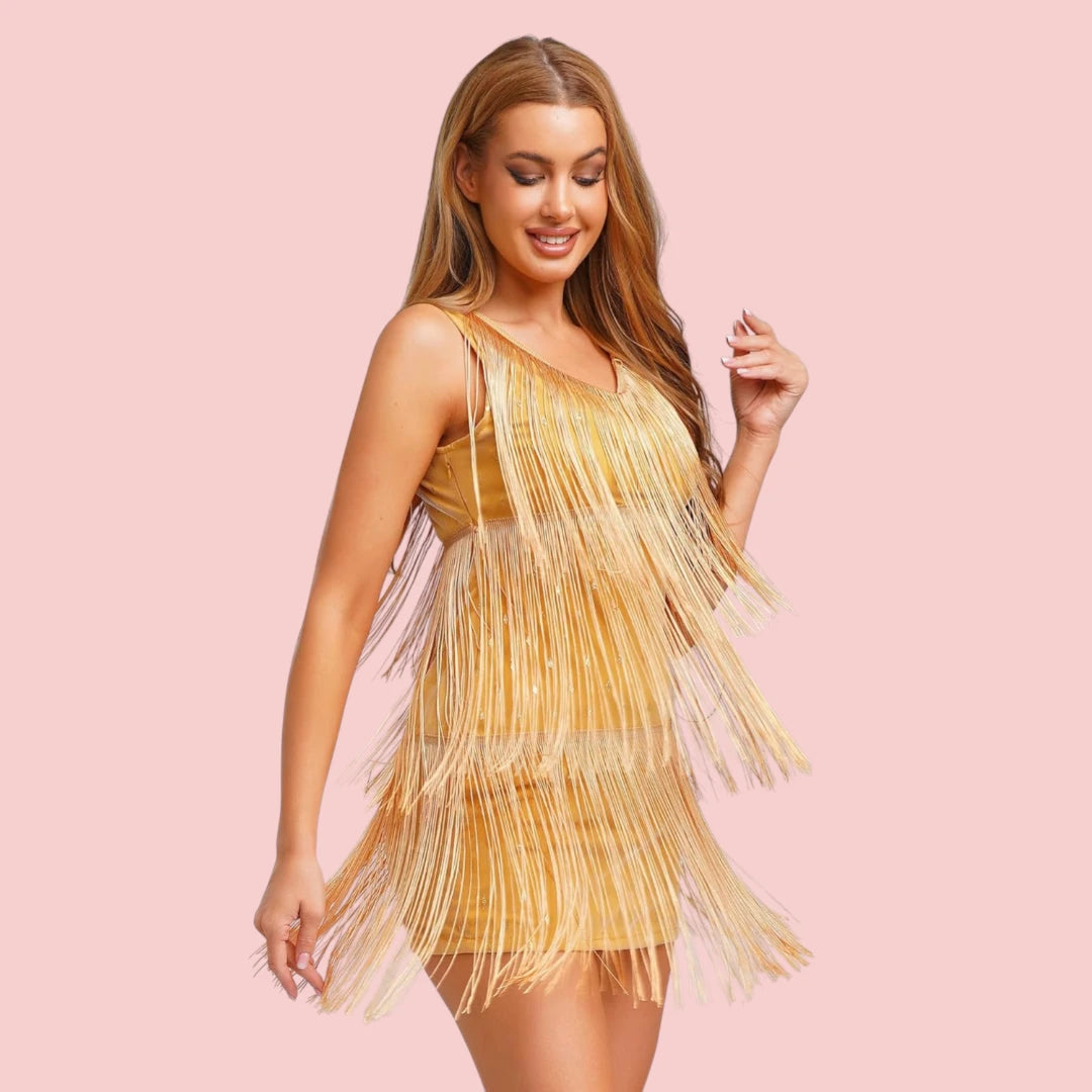 Dames Glitterjurk – V-Hals & Mouwloos