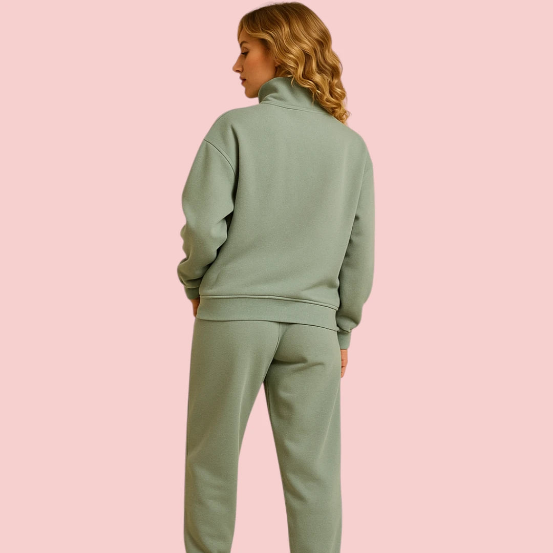 Dames Joggingpak – Tweedelig Set met Halve Rits voor Comfort