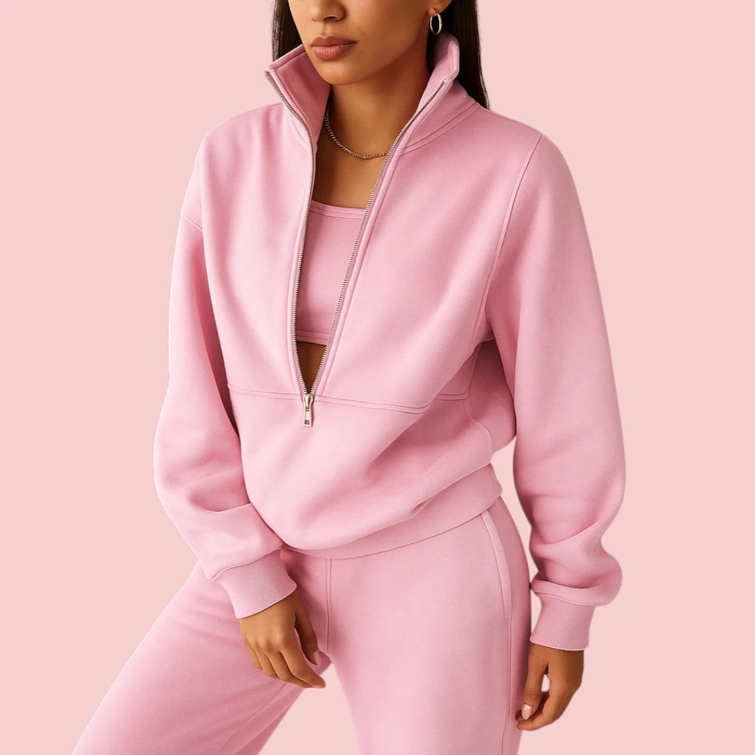 Dames Joggingpak – Tweedelig Set met Halve Rits voor Comfort