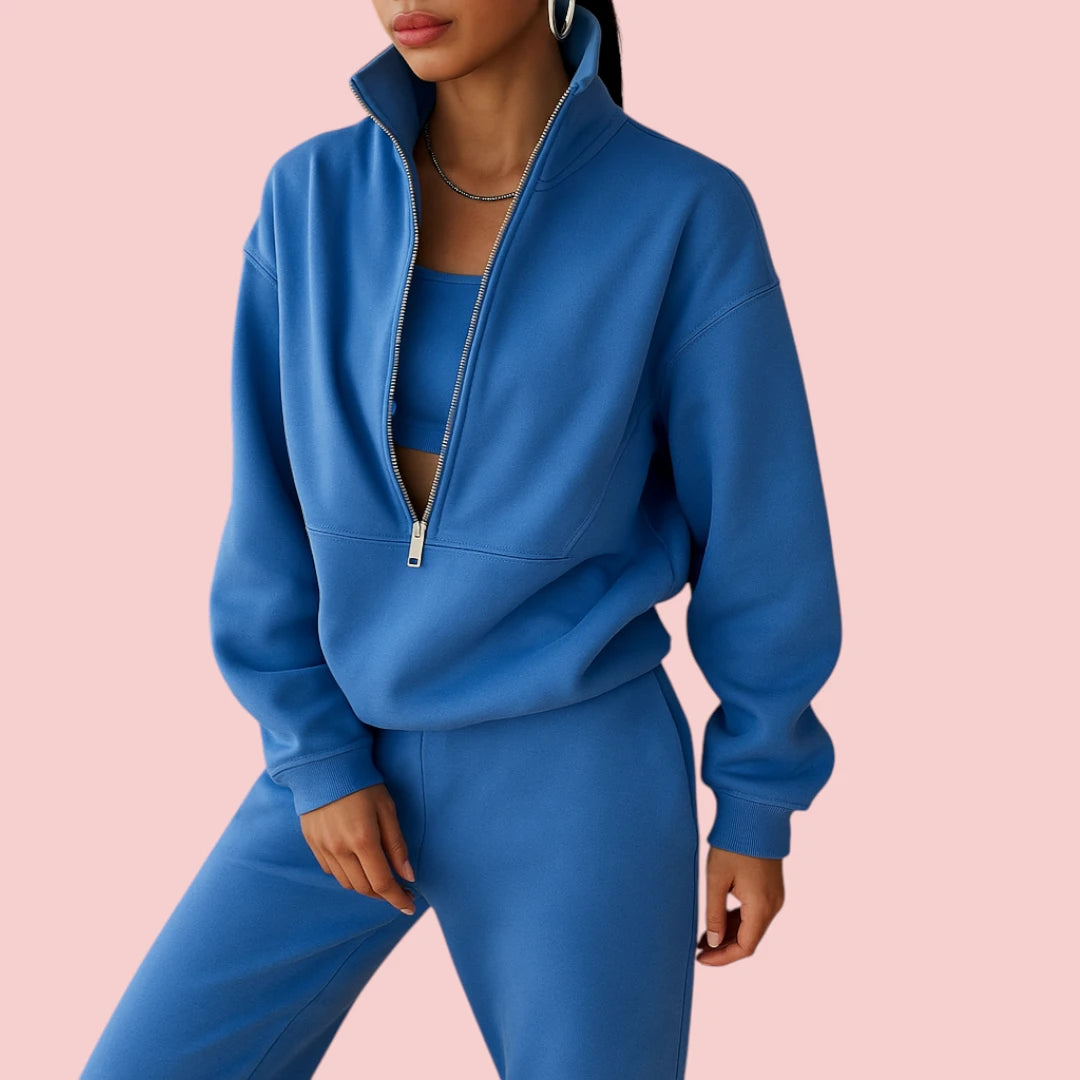 Dames Joggingpak – Tweedelig Set met Halve Rits voor Comfort