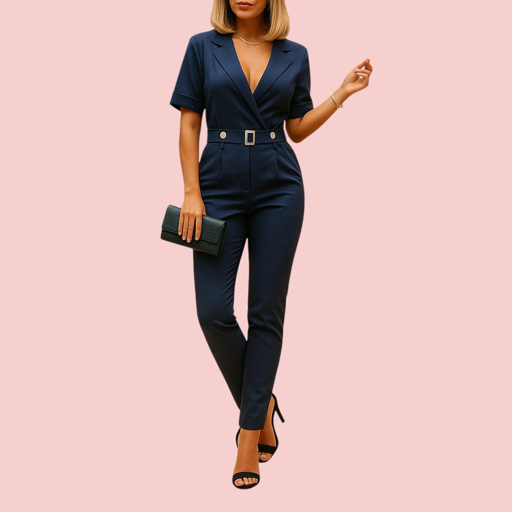 Dames Jumpsuit – Reverskraag & Hoge Taille