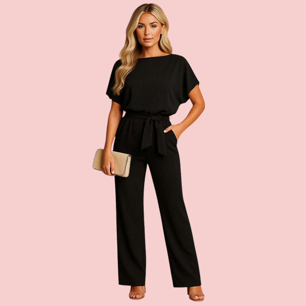 Dames Jumpsuit – Vlindermouw & Wijde Pijpen voor Verfijnde Elegantie