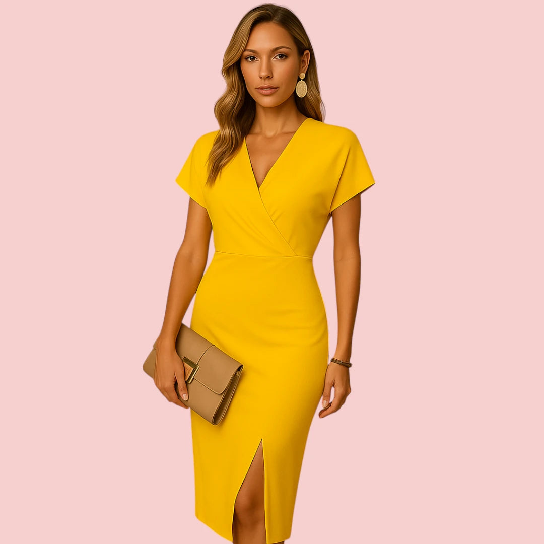 Dames Midi Jurk – V-Hals & Split voor Elegante Avondlooks