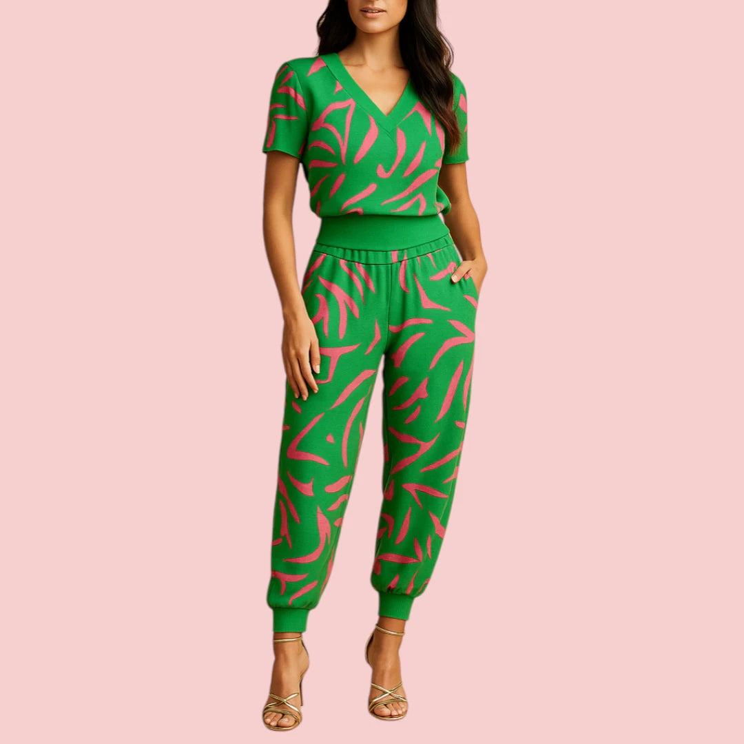 Dames Set – Bloemenprint Top en Elastische Taillebroek