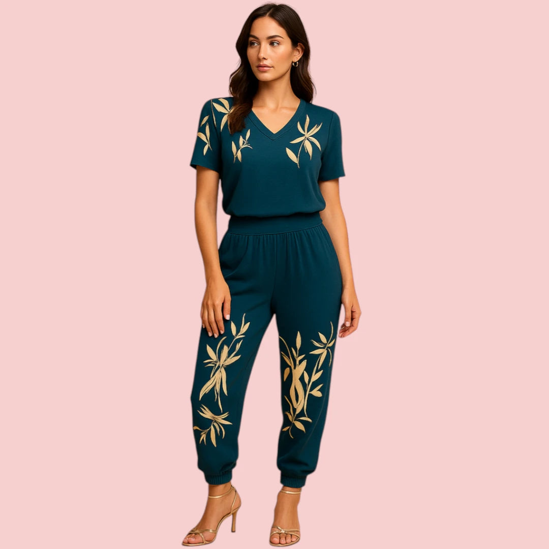 Dames Set – Bloemenprint Top en Elastische Taillebroek