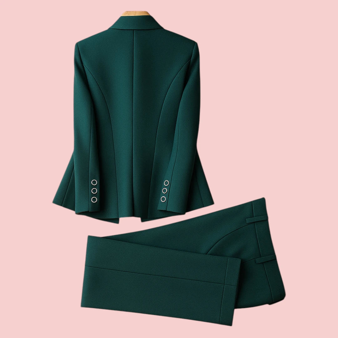 Dames Blazer Set – Getailleerd Blazerjack & Stretch Broek voor Zakelijke Looks