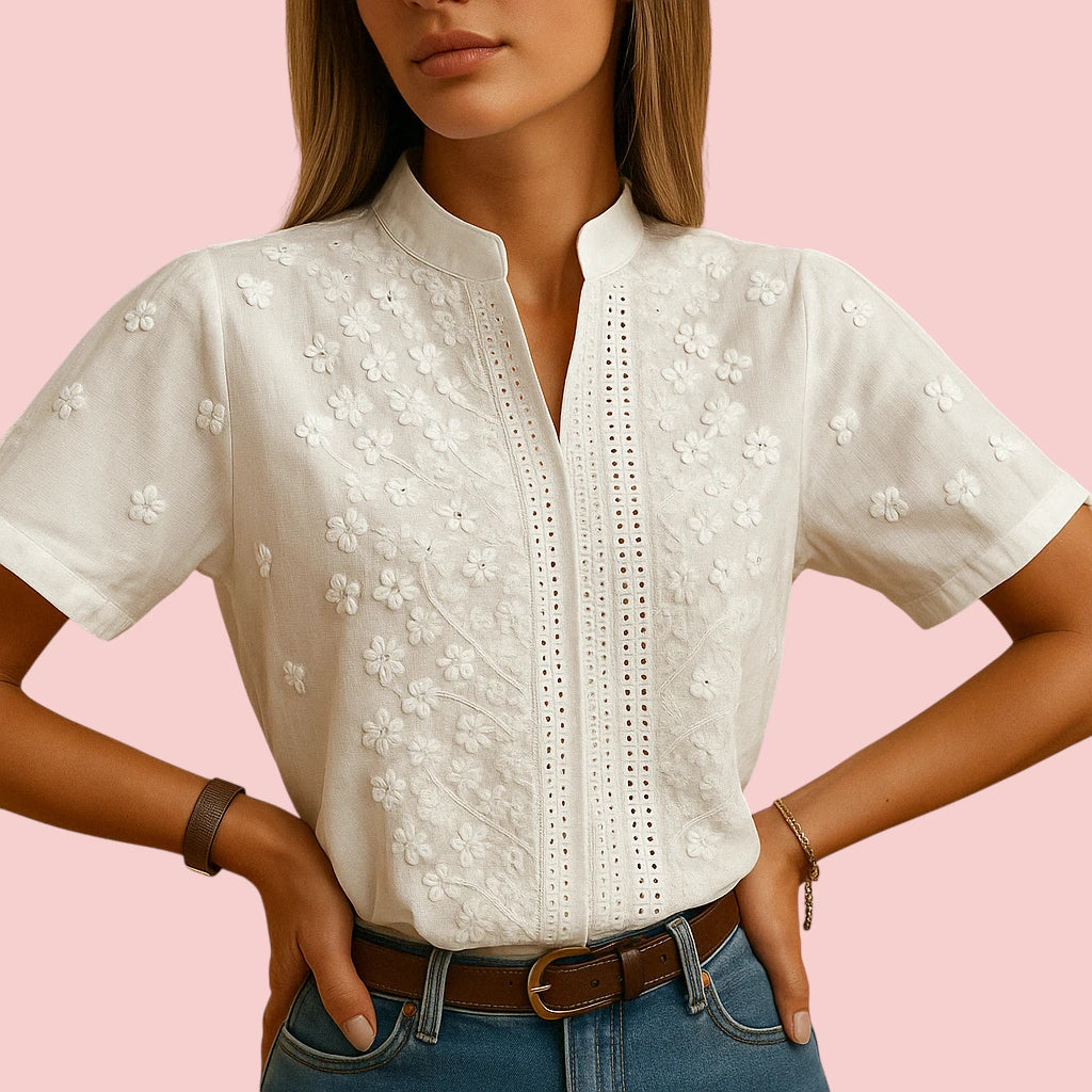 Dames Blouse – Lichtgewicht Katoen & Borduursel voor Elegante Looks