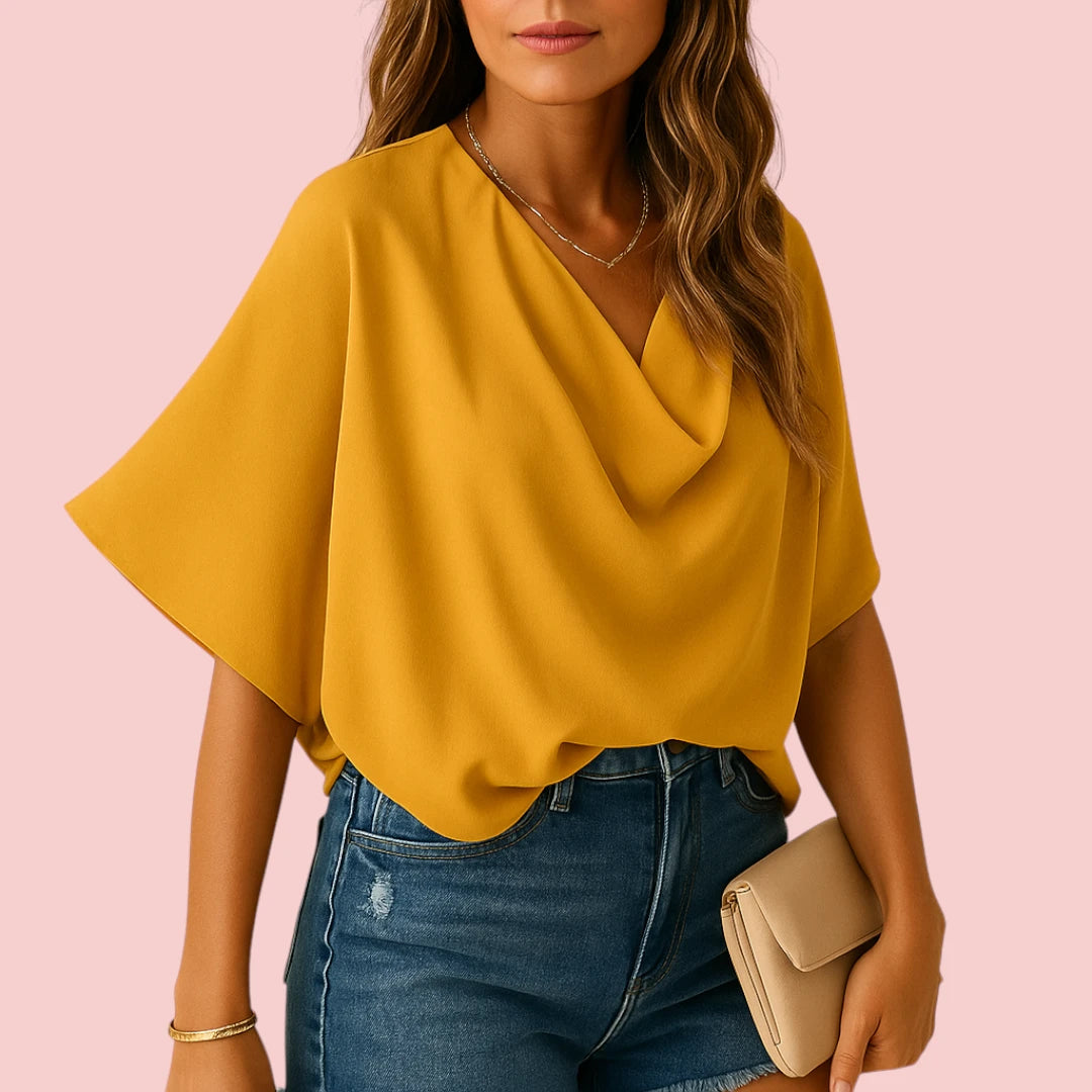 Dames Blouse – Luchtige Chiffon Blouse met Elegante Vleermuismouwen
