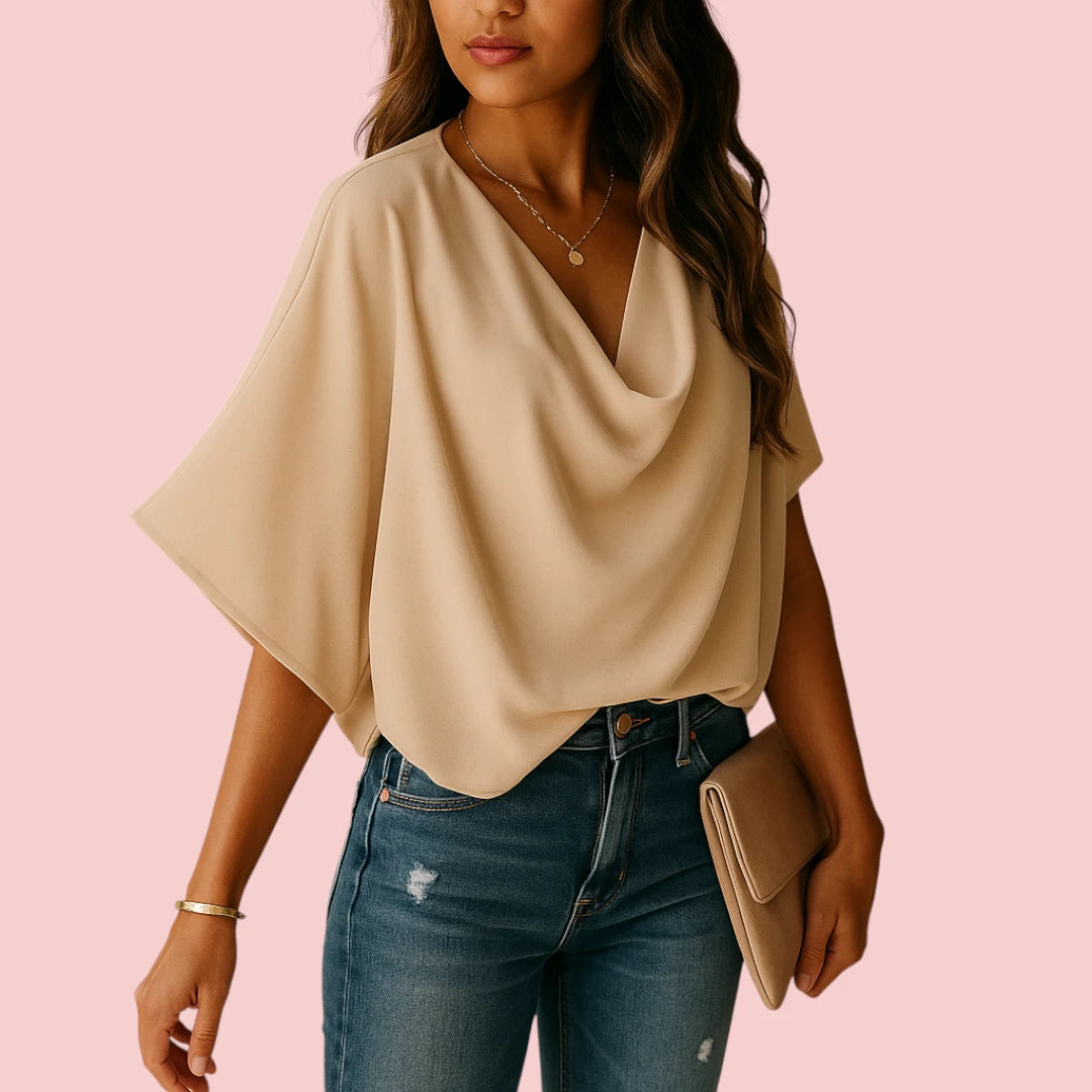 Dames Blouse – Luchtige Chiffon Blouse met Elegante Vleermuismouwen