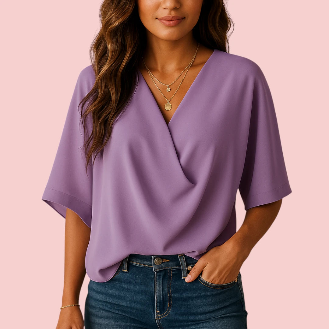 Dames Blouse – Luchtige Chiffon Blouse met Elegante Vleermuismouwen