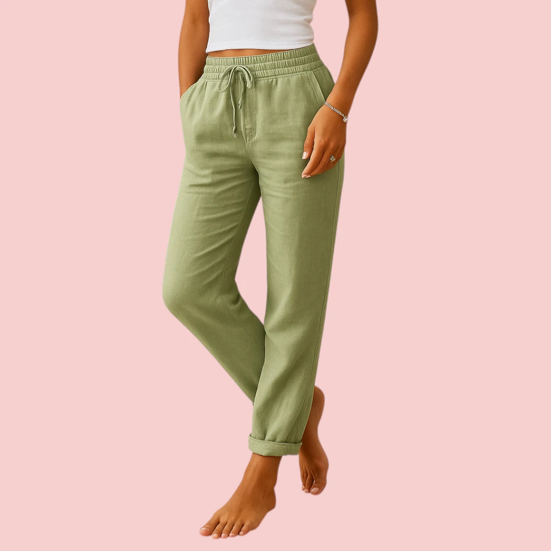Dames Broek – Van Linnen met Elastische Taille