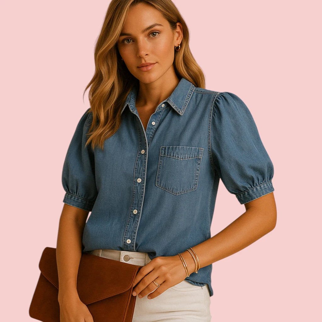 Dames Denim Blouse – Klassiek Design & Knoopsluiting