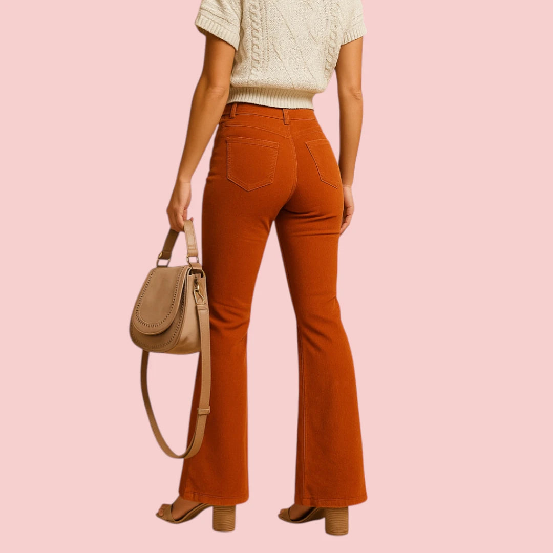 Dames Flared Broek – Slim-Fit Corduroy & Hoge Taille