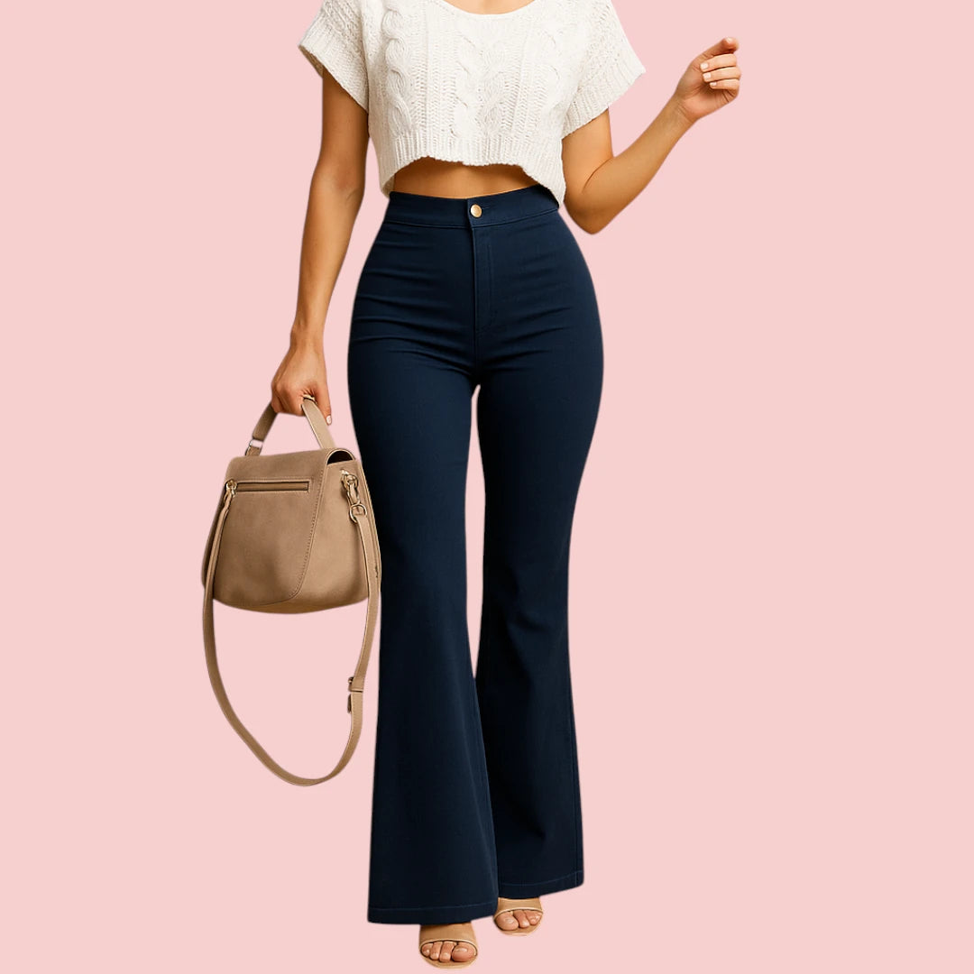 Dames Flared Broek – Slim-Fit Corduroy & Hoge Taille