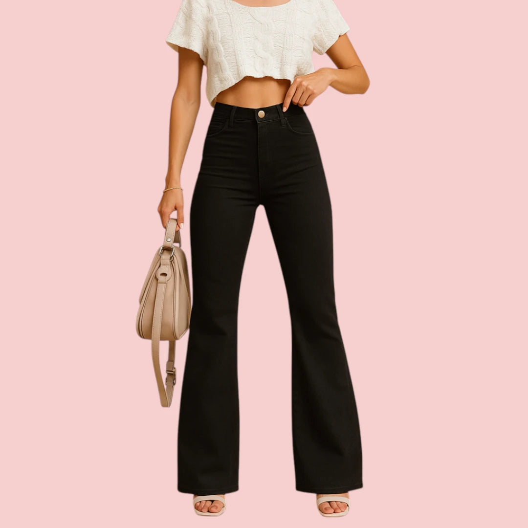 Dames Flared Broek – Slim-Fit Corduroy & Hoge Taille