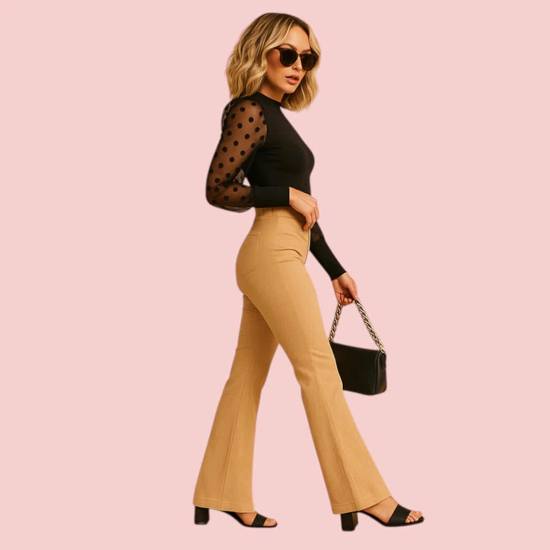 Dames Flared Broek – Slim-Fit Corduroy & Hoge Taille