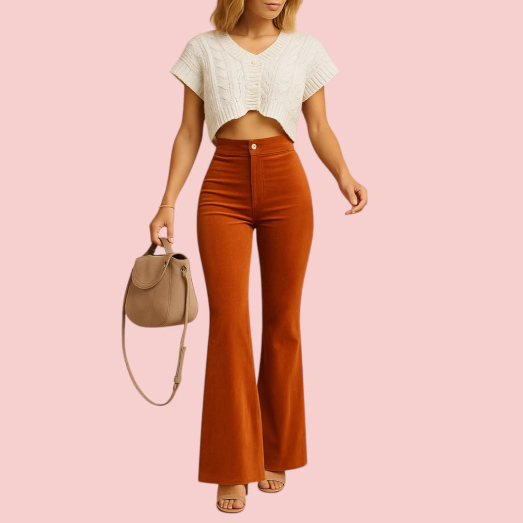 Dames Flared Broek – Slim-Fit Corduroy & Hoge Taille