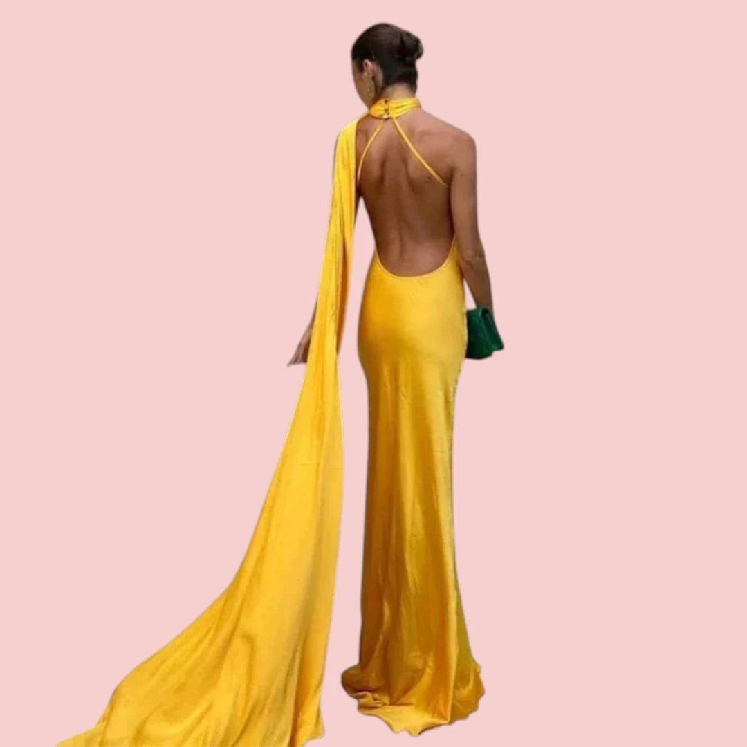 Dames Galajurk – Satijnen Lange Jurk met Open Rug