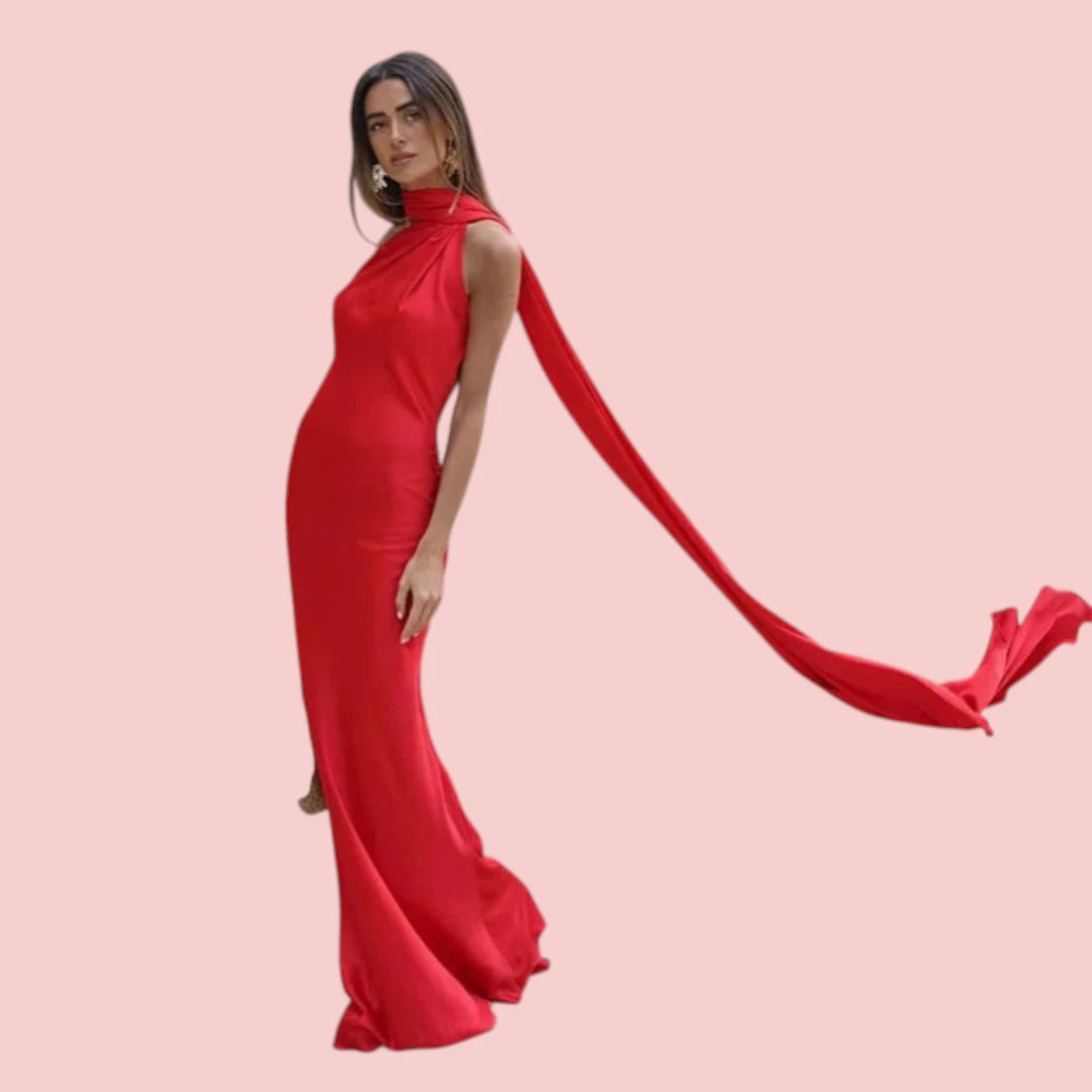 Dames Galajurk – Satijnen Lange Jurk met Open Rug