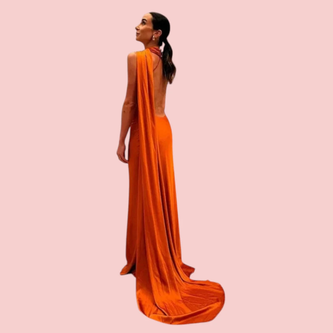 Dames Galajurk – Satijnen Lange Jurk met Open Rug