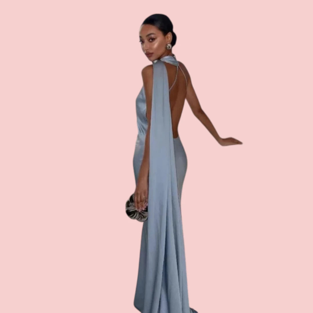 Dames Galajurk – Satijnen Lange Jurk met Open Rug