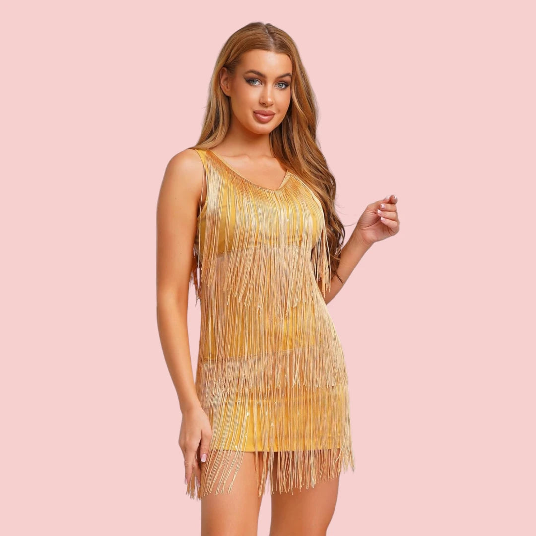 Dames Glitterjurk – V-Hals & Mouwloos