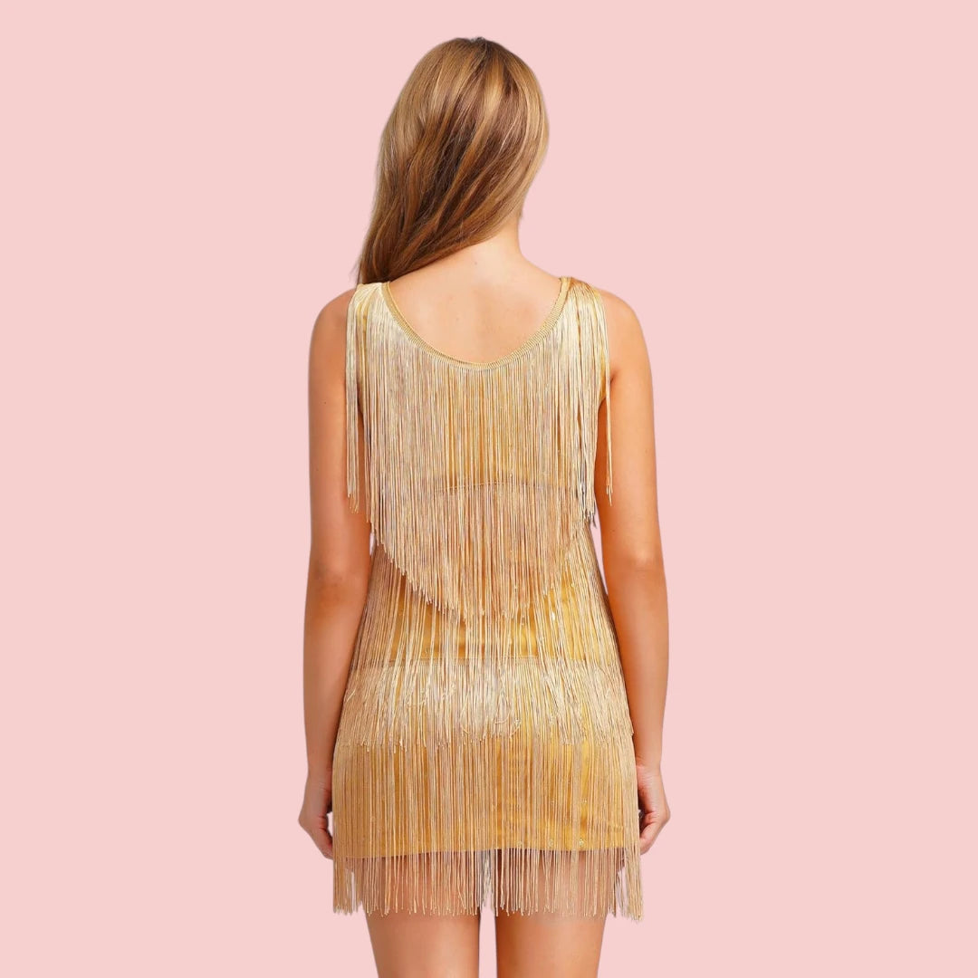 Dames Glitterjurk – V-Hals & Mouwloos