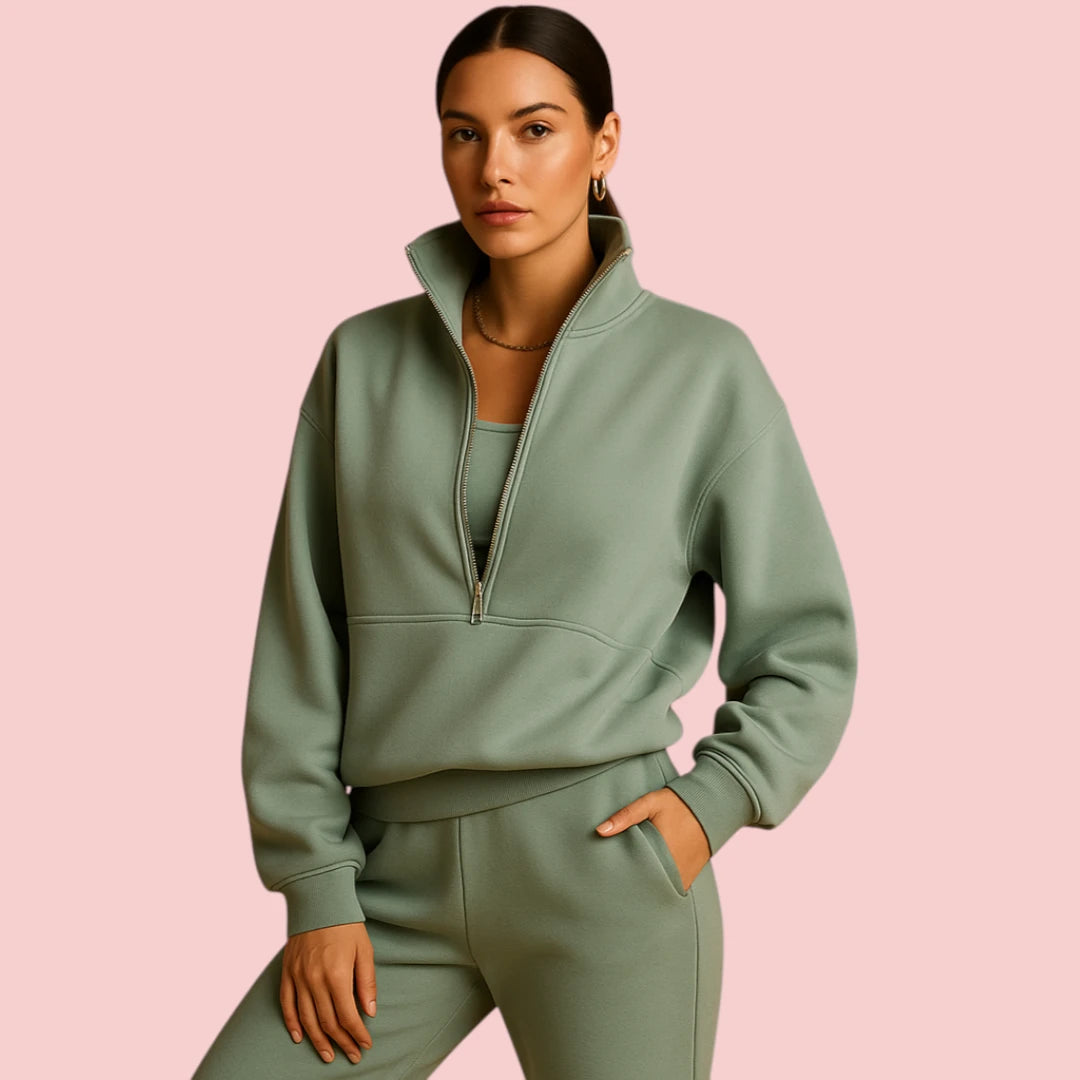 Dames Joggingpak – Tweedelig Set met Halve Rits voor Comfort