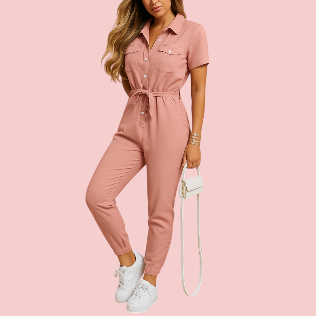 Dames Jumpsuit – Kraag & Strikceintuur voor Comfortabele en Nette Look