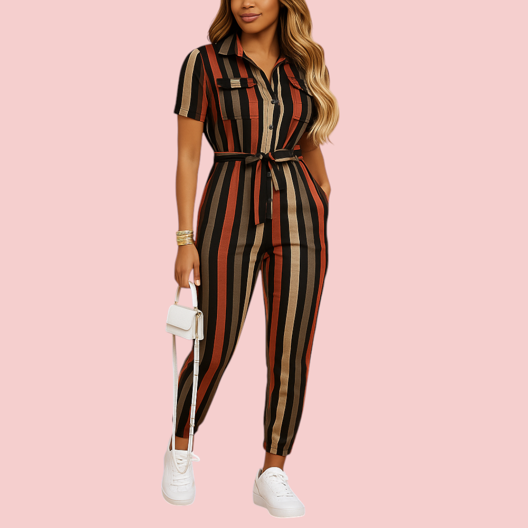 Dames Jumpsuit – Kraag & Strikceintuur voor Comfortabele en Nette Look