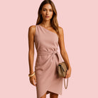 Dames Jurk – Eén Schouder & Strikdetail voor Elegante Feestlooks