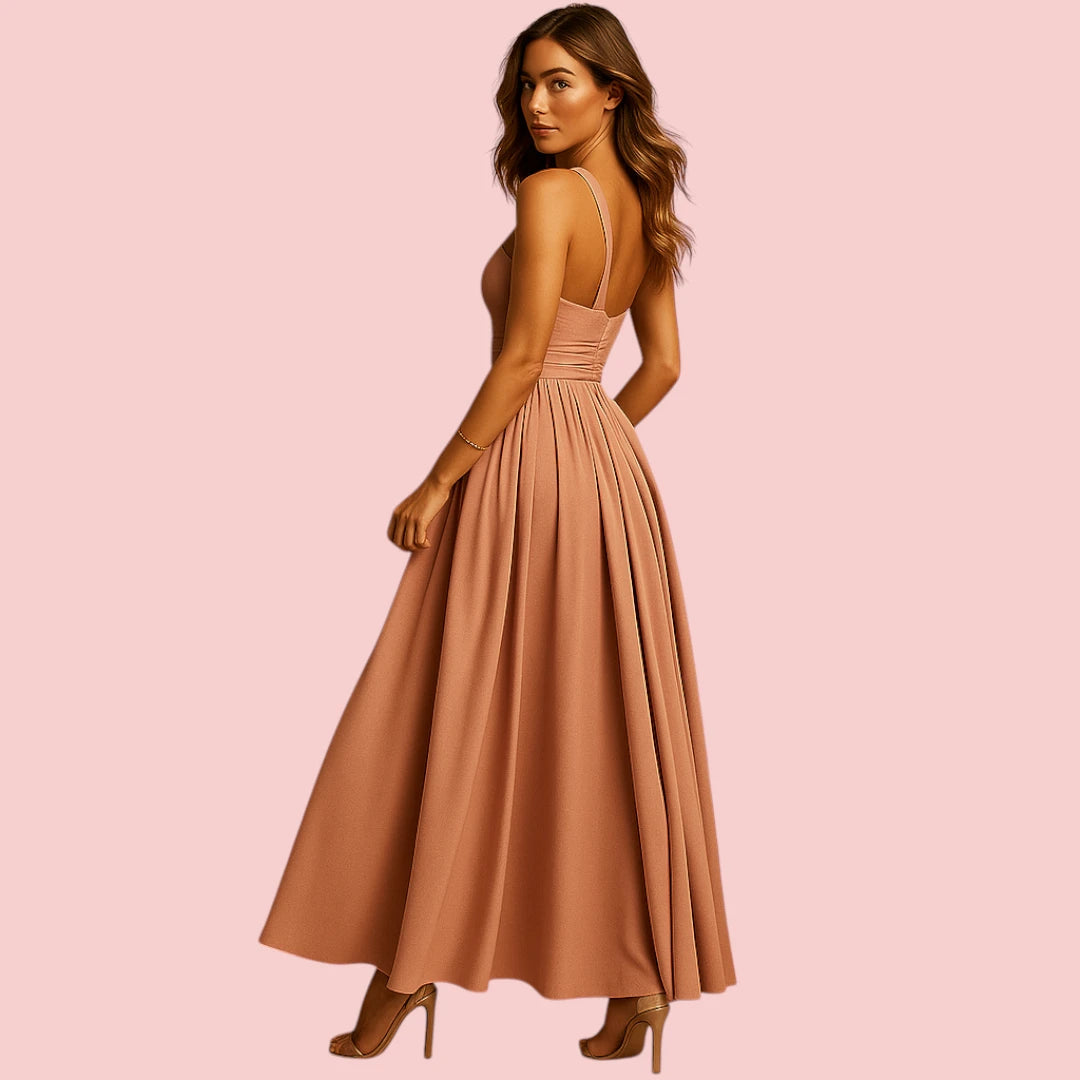 Dames Jurk Elegante Chiffon Jurk Met Asymmetrische Schouder En Luchtige Pasvorm