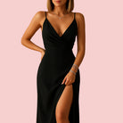 Dames Maxi Jurk – Watervalhals & Zijsplit voor Elegante Avondlooks