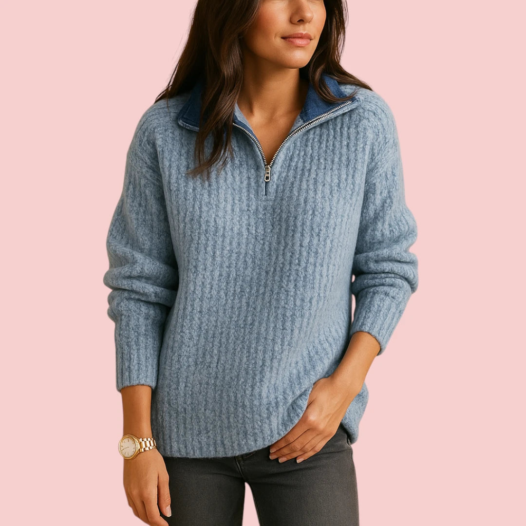 Dames Trui Chique Trui Met Halve Rits En Comfortabele Pasvorm Voor Casual En Kantoor