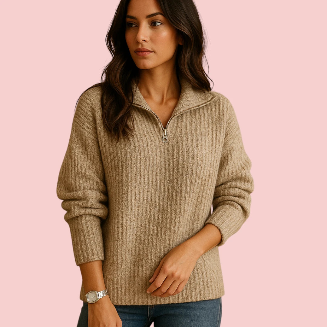 Dames Trui Chique Trui Met Halve Rits En Comfortabele Pasvorm Voor Casual En Kantoor